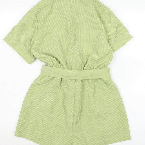 PRETTYLITTLETHING Womens Green Cotton Playsuit One-Piece Size 4 Button
