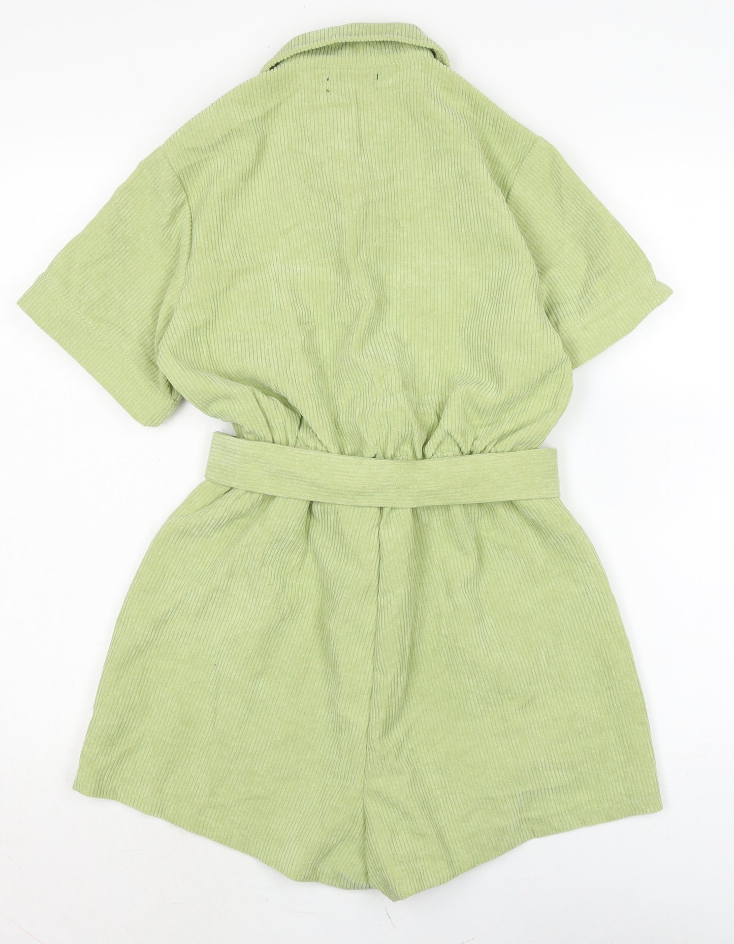 PRETTYLITTLETHING Womens Green Cotton Playsuit One-Piece Size 4 Button