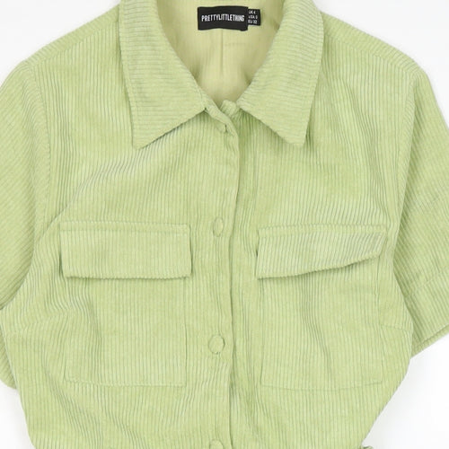 PRETTYLITTLETHING Womens Green Cotton Playsuit One-Piece Size 4 Button
