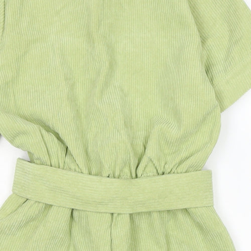 PRETTYLITTLETHING Womens Green Cotton Playsuit One-Piece Size 4 Button