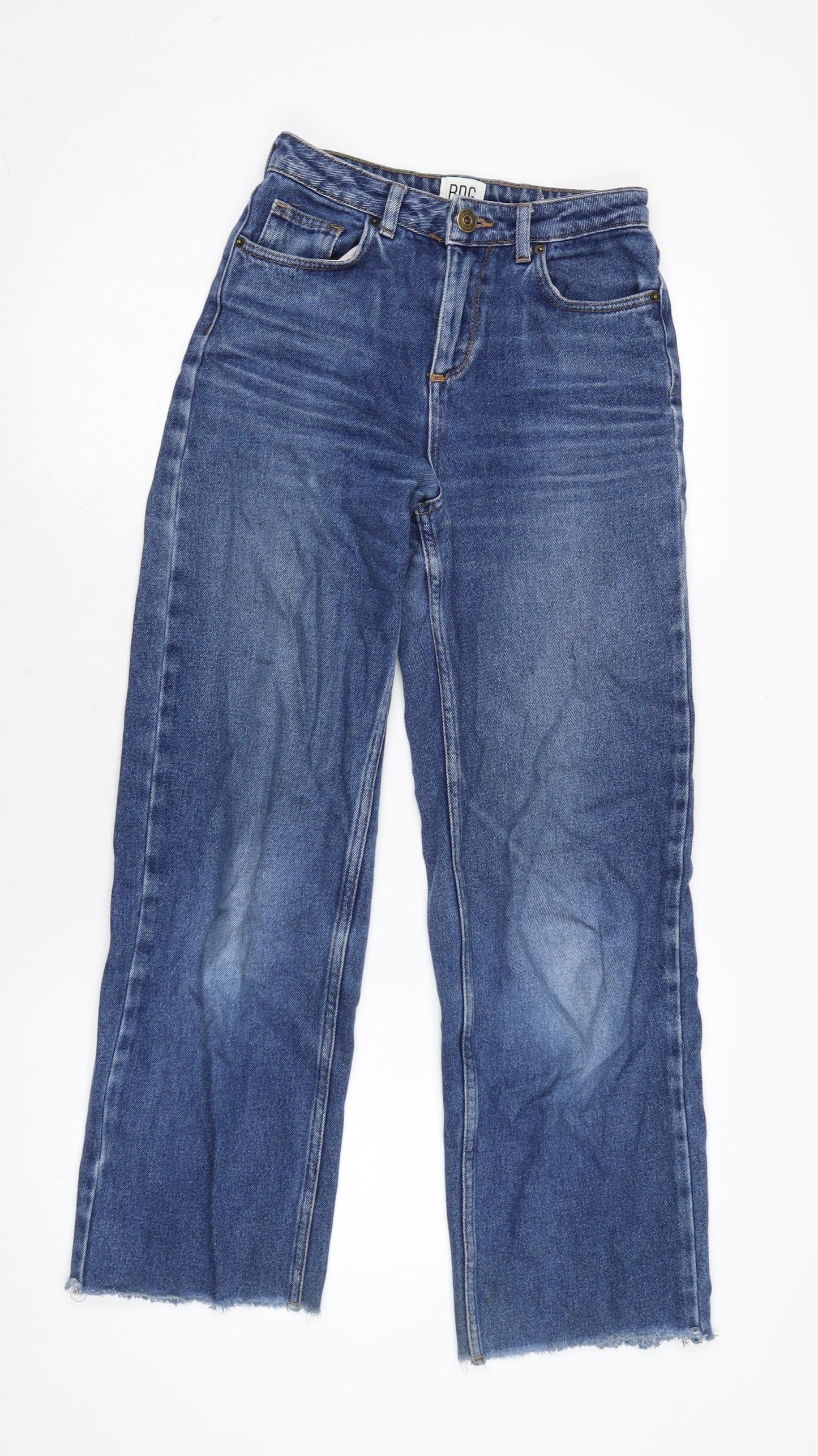 TU Womens Blue Cotton Wide-Leg Jeans Size 8 L27 in Regular Zip - Raw Hem