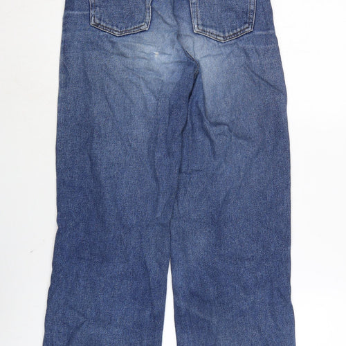 TU Womens Blue Cotton Wide-Leg Jeans Size 8 L27 in Regular Zip - Raw Hem