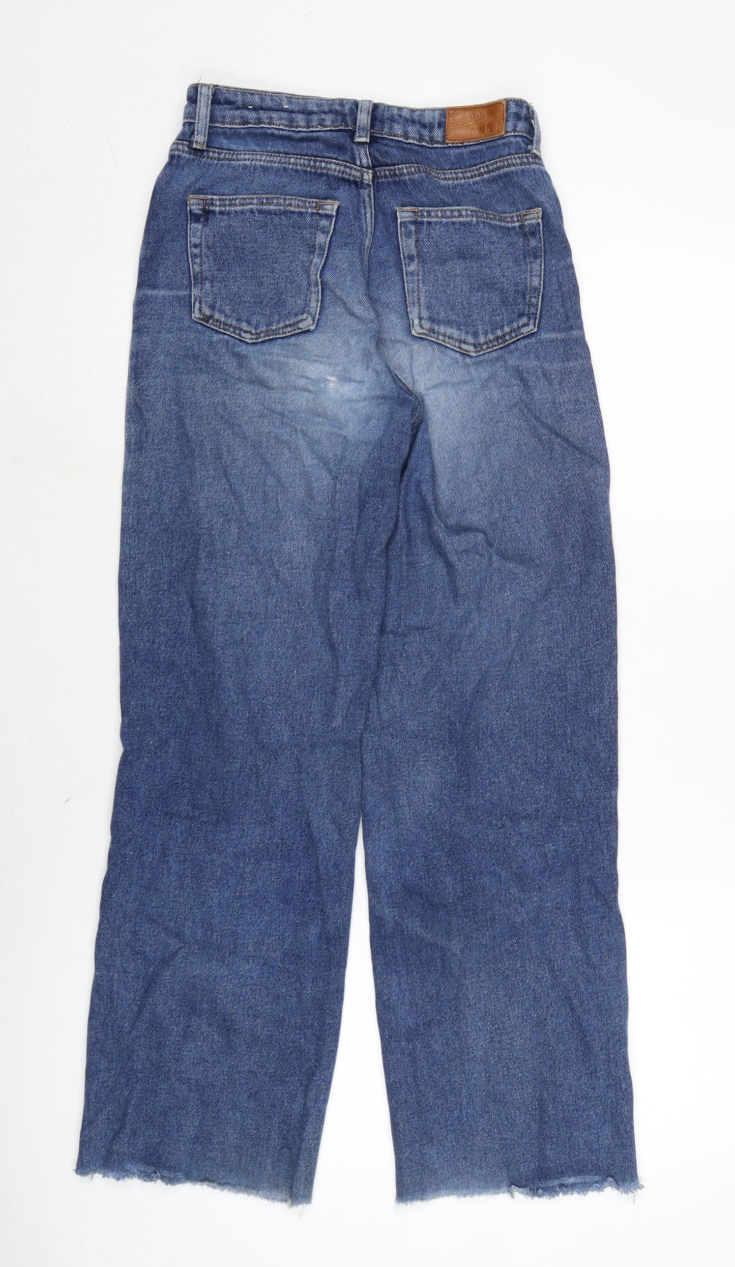 TU Womens Blue Cotton Wide-Leg Jeans Size 8 L27 in Regular Zip - Raw Hem