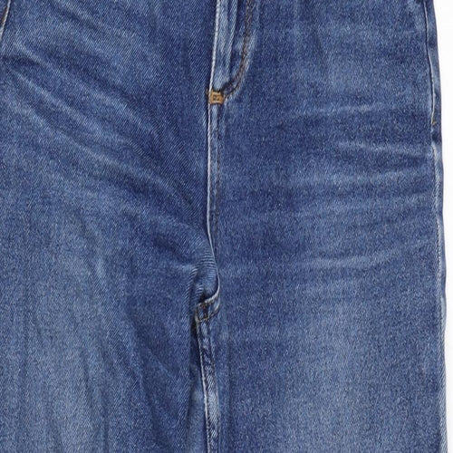 TU Womens Blue Cotton Wide-Leg Jeans Size 8 L27 in Regular Zip - Raw Hem