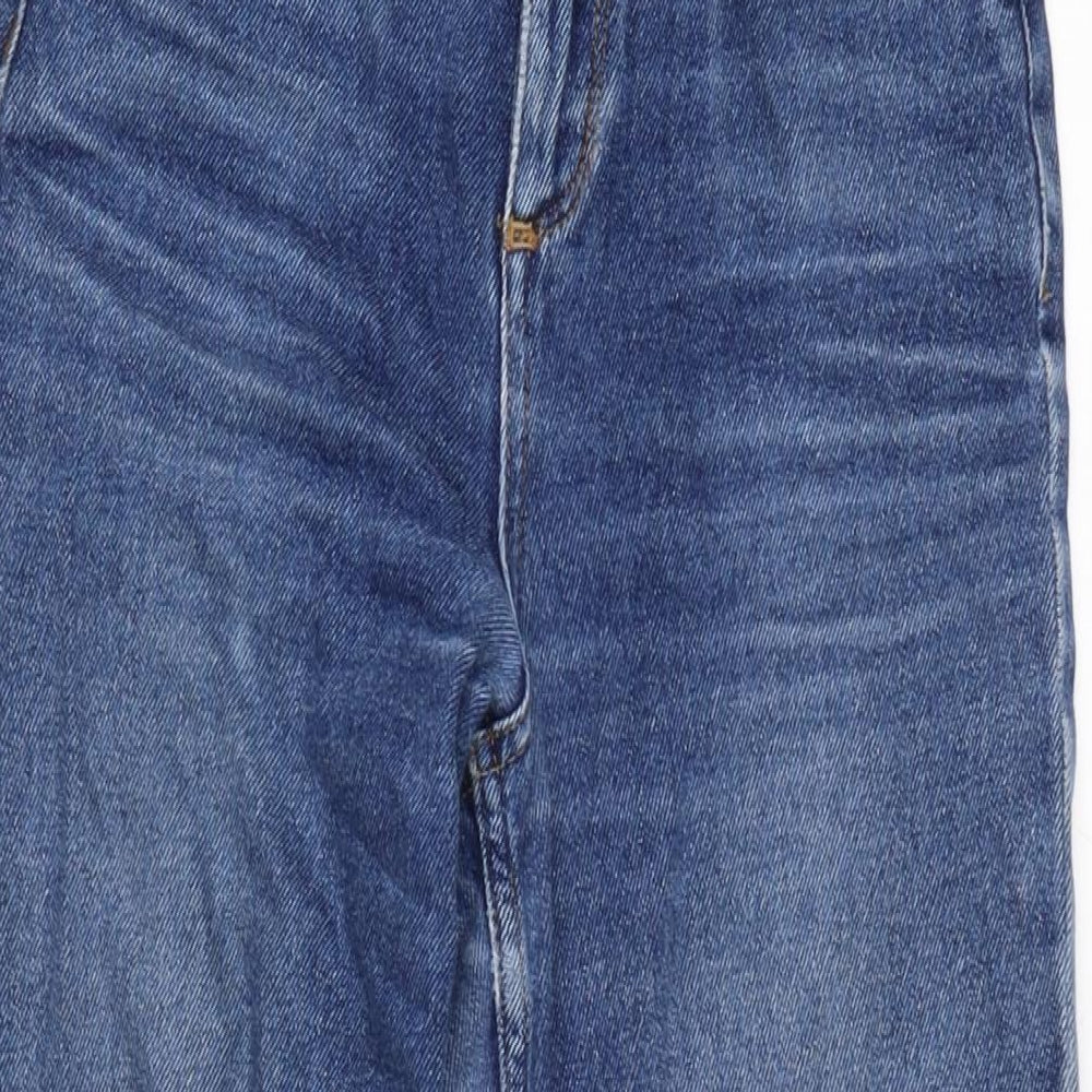 TU Womens Blue Cotton Wide-Leg Jeans Size 8 L27 in Regular Zip - Raw Hem