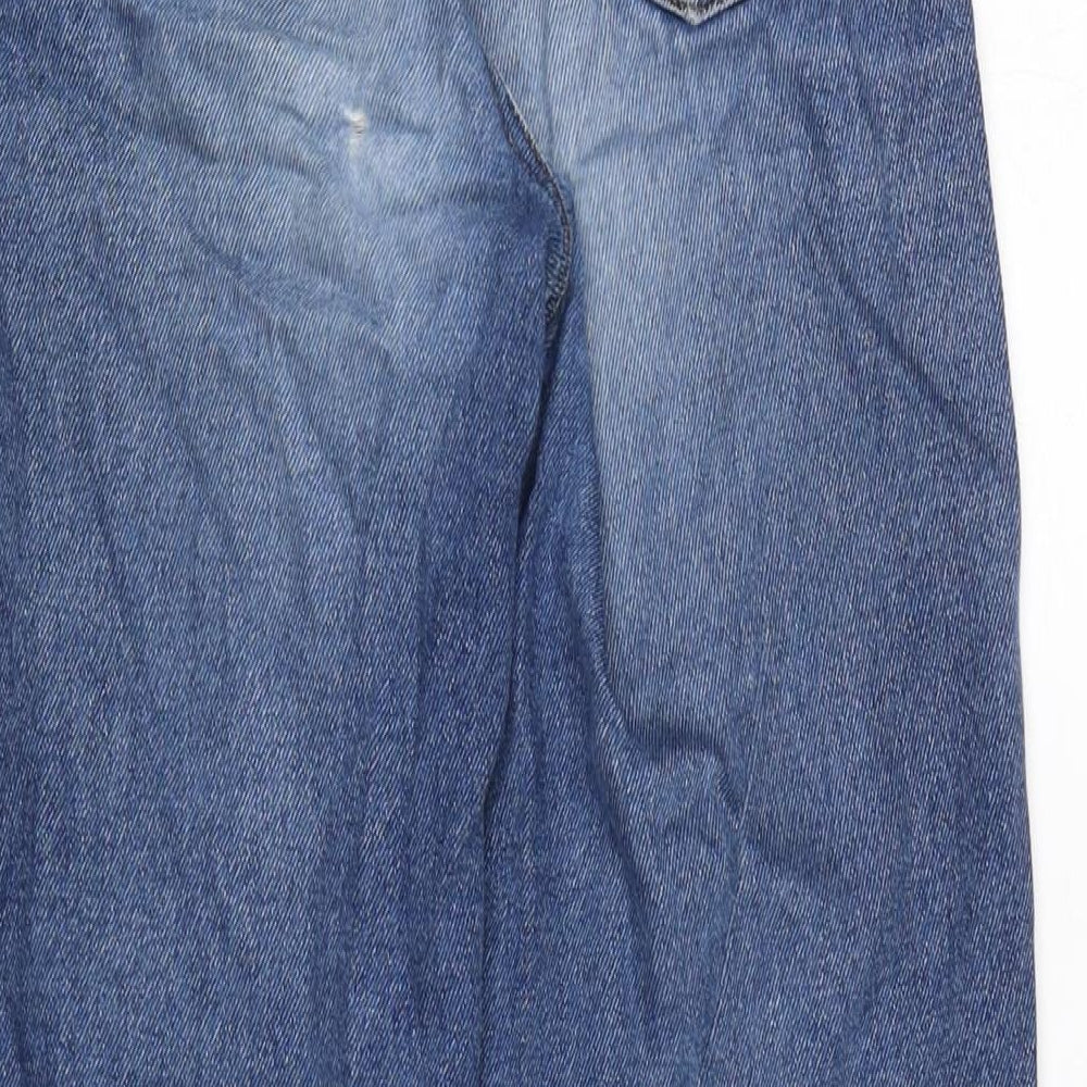 TU Womens Blue Cotton Wide-Leg Jeans Size 8 L27 in Regular Zip - Raw Hem