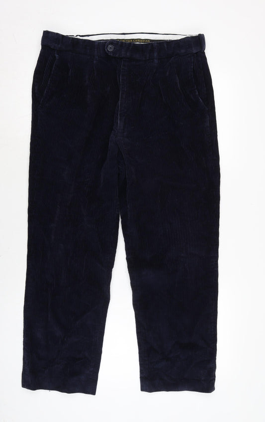 Peter Christian Mens Blue Cotton Trousers Size 32 in L24 in Regular Zip