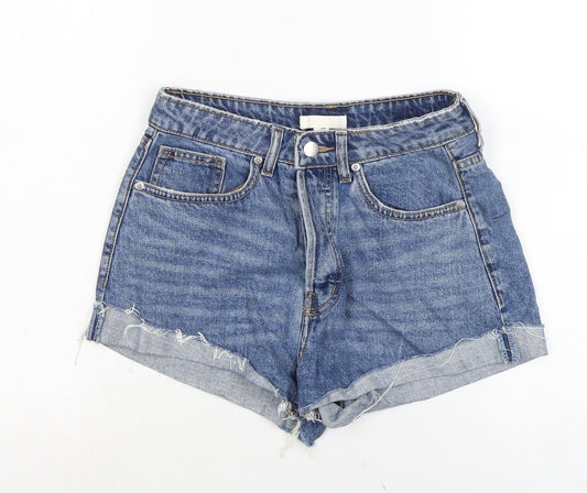 H&M Womens Blue Cotton Cut-Off Shorts Size 8 Regular Button