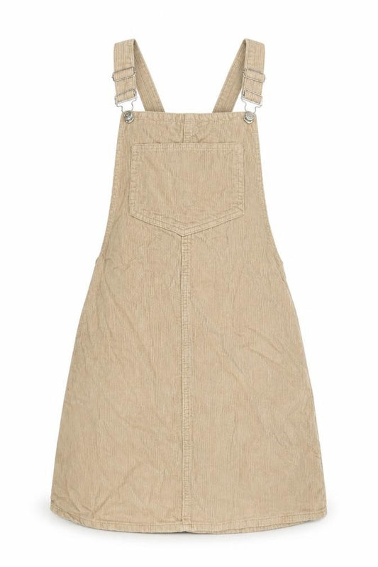 Front view of Denim & Co. women’s black cotton pinafore/dungaree dress, size UK 8, square neck snap
