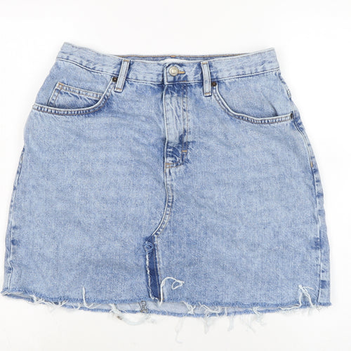 Topshop Womens Blue Cotton A-Line Skirt Size 12 Zip
