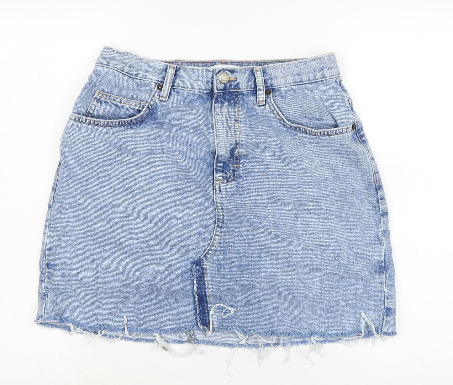 Topshop Womens Blue Cotton A-Line Skirt Size 12 Zip