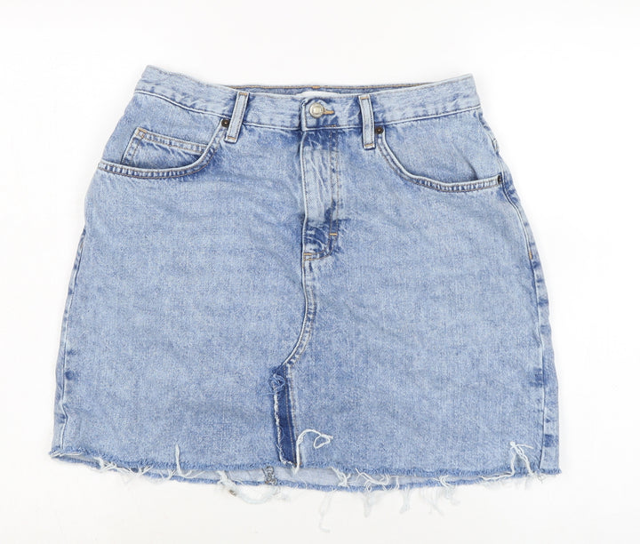 Topshop Womens Blue Cotton A-Line Skirt Size 12 Zip
