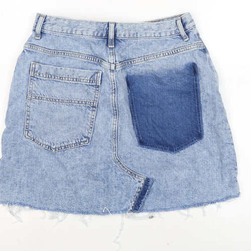 Topshop Womens Blue Cotton A-Line Skirt Size 12 Zip