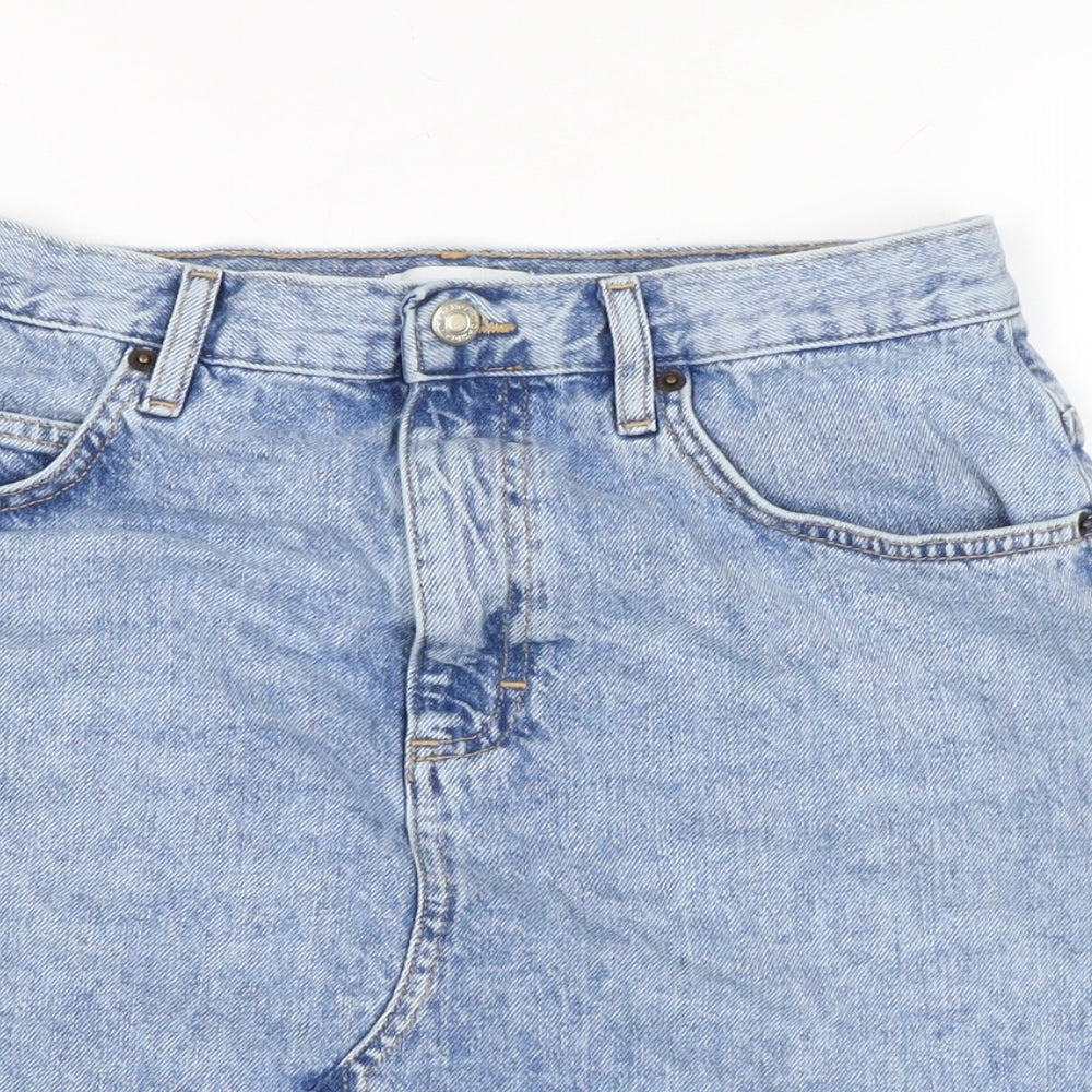 Topshop Womens Blue Cotton A-Line Skirt Size 12 Zip