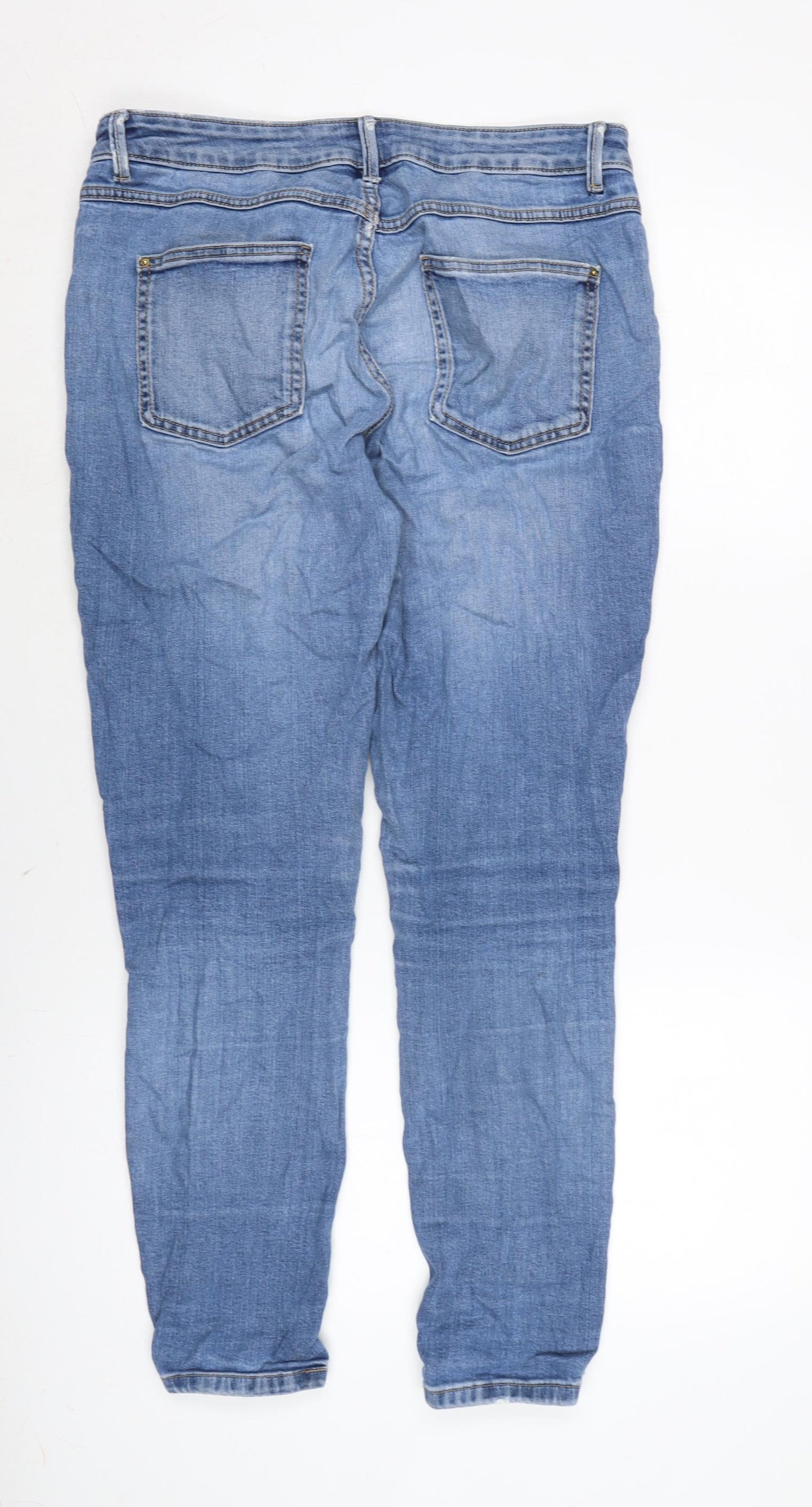 Marks and Spencer Womens Blue Cotton Blend Tapered Jeans Size 30 in L28 in Regular Zip