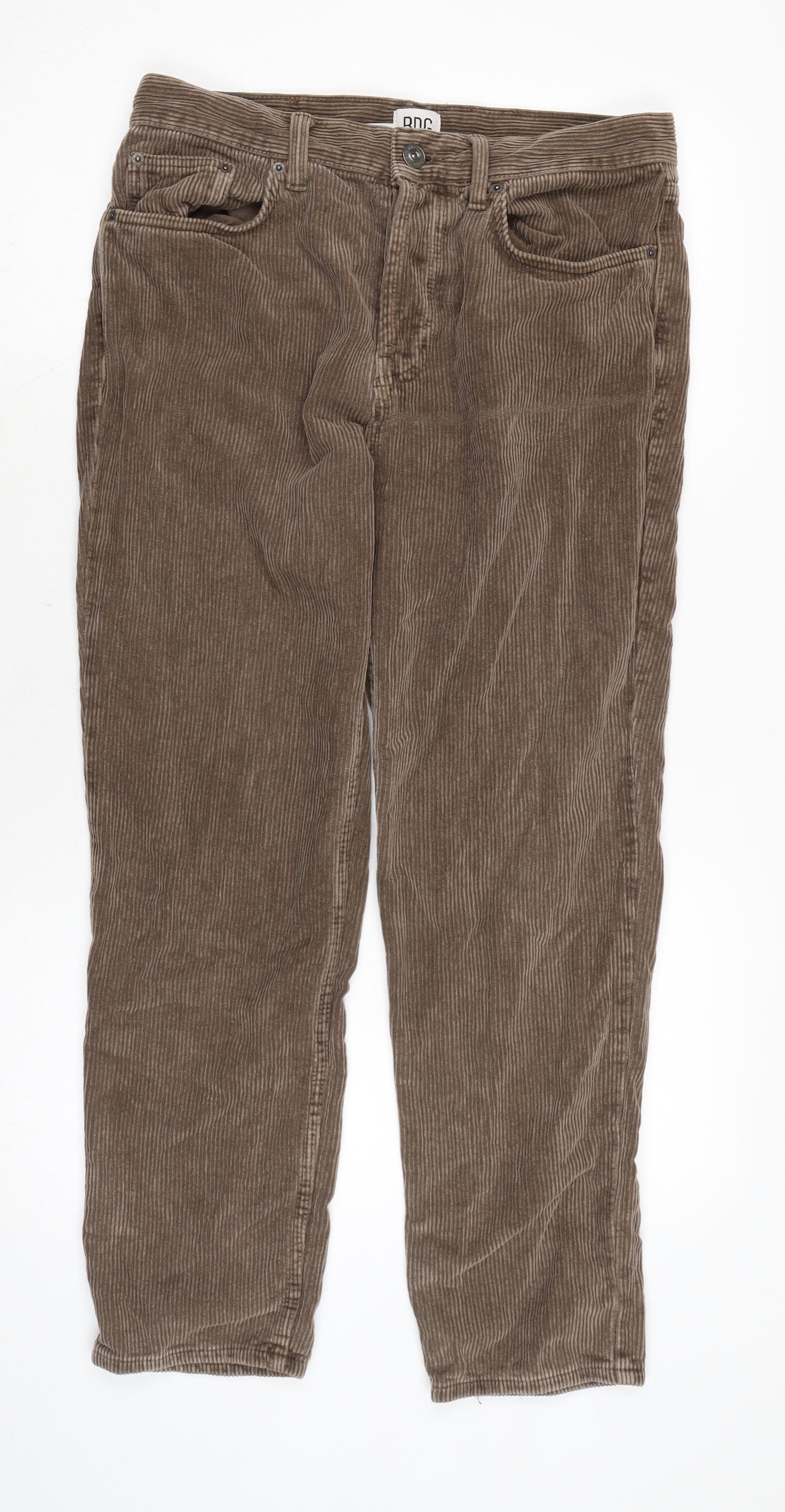 Urban Outfitters Mens Brown Cotton Trousers Size 32 in L32 in Regular Button