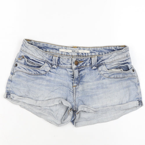 Topshop Womens Blue Cotton Boyfriend Shorts Size 10 Regular Zip