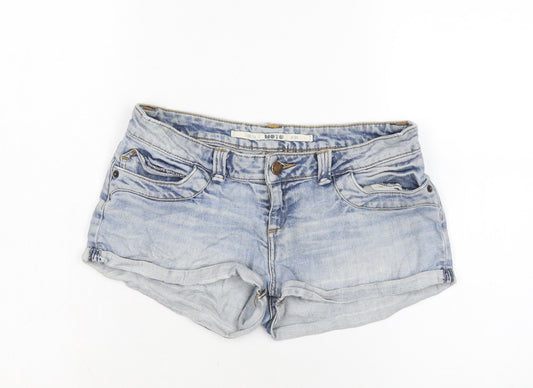 Topshop Womens Blue Cotton Boyfriend Shorts Size 10 Regular Zip