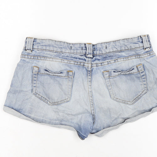 Topshop Womens Blue Cotton Boyfriend Shorts Size 10 Regular Zip