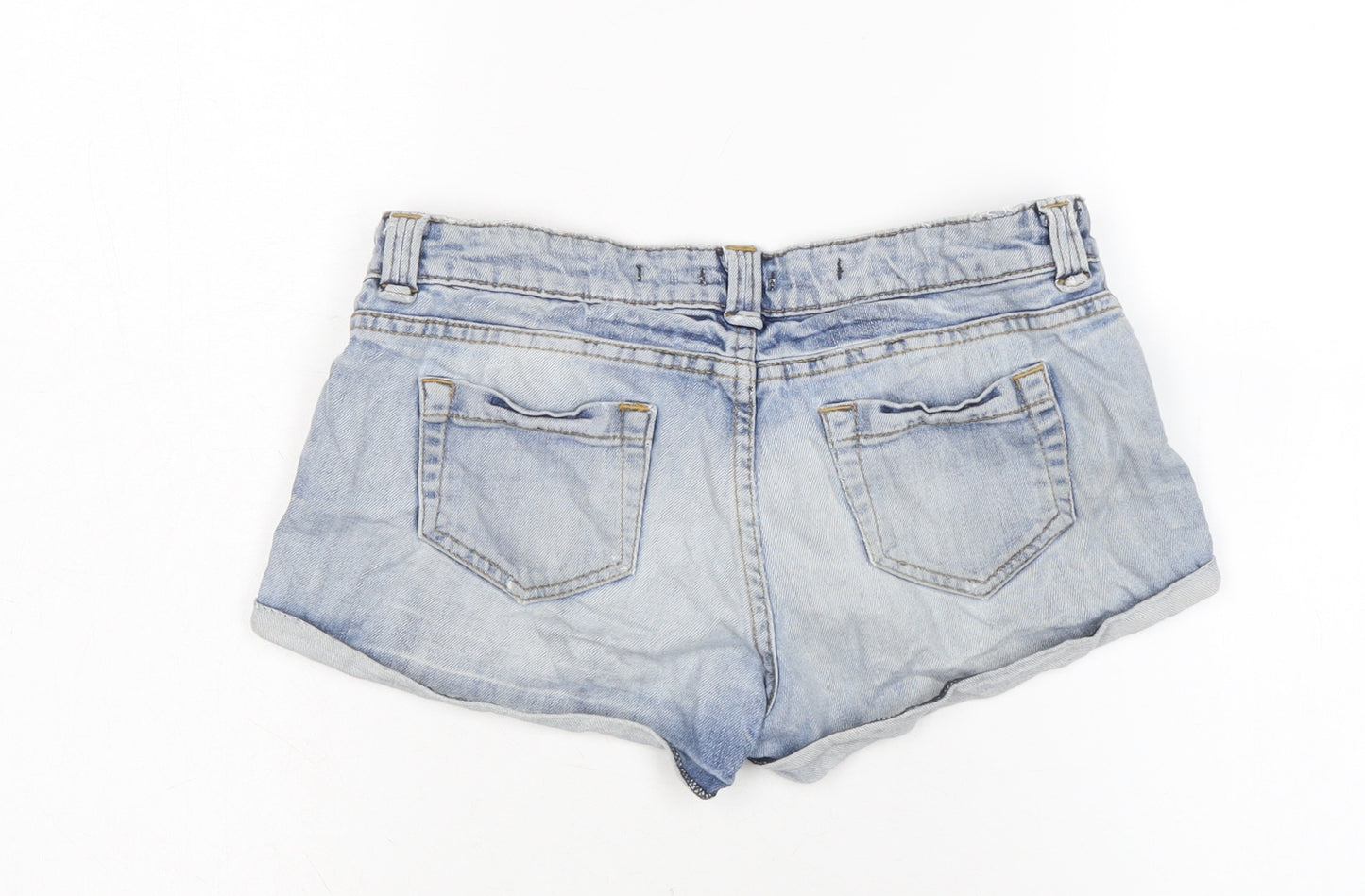 Topshop Womens Blue Cotton Boyfriend Shorts Size 10 Regular Zip