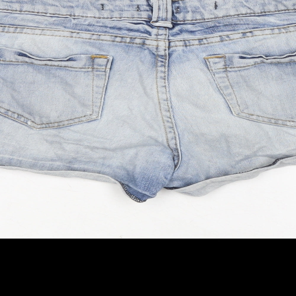 Topshop Womens Blue Cotton Boyfriend Shorts Size 10 Regular Zip