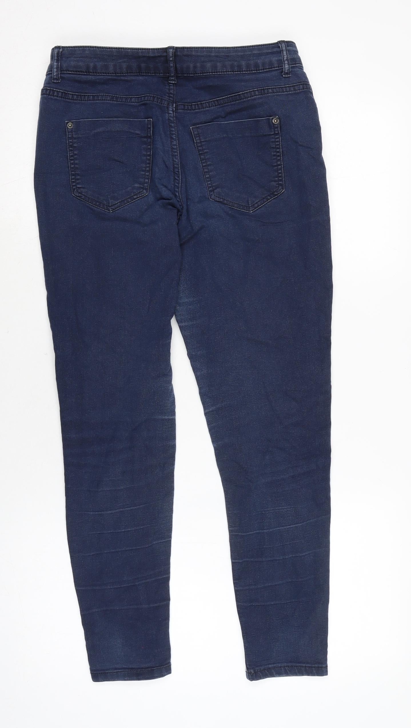 Marks and Spencer Womens Blue Cotton Blend Skinny Jeans Size 10 L24 in Regular Zip