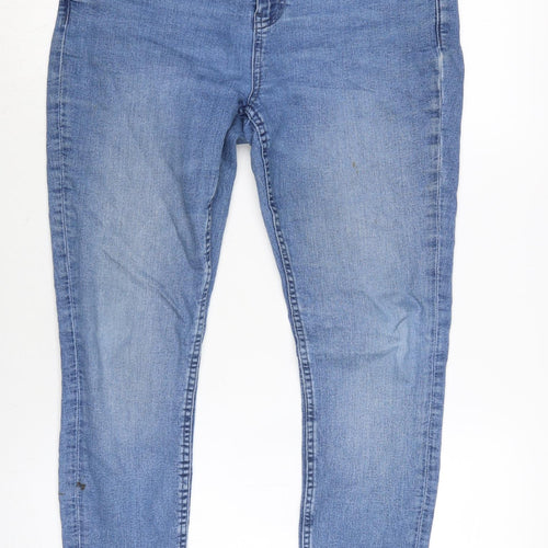 Marks and Spencer Womens Blue Cotton Blend Tapered Jeans Size 12 L25 in Regular Zip - Raw Hem