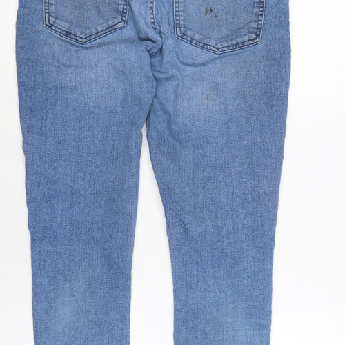 Marks and Spencer Womens Blue Cotton Blend Tapered Jeans Size 12 L25 in Regular Zip - Raw Hem