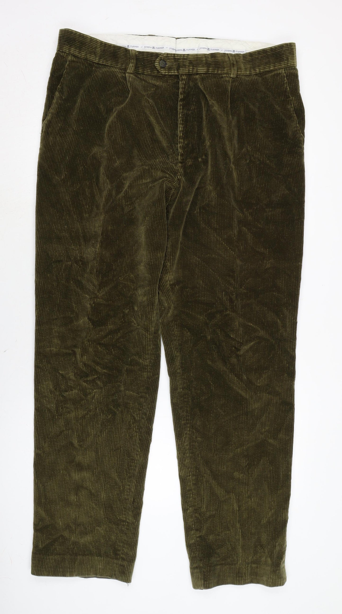 Joseph Turner Mens Green Cotton Trousers Size 42 in L34 in Regular Zip