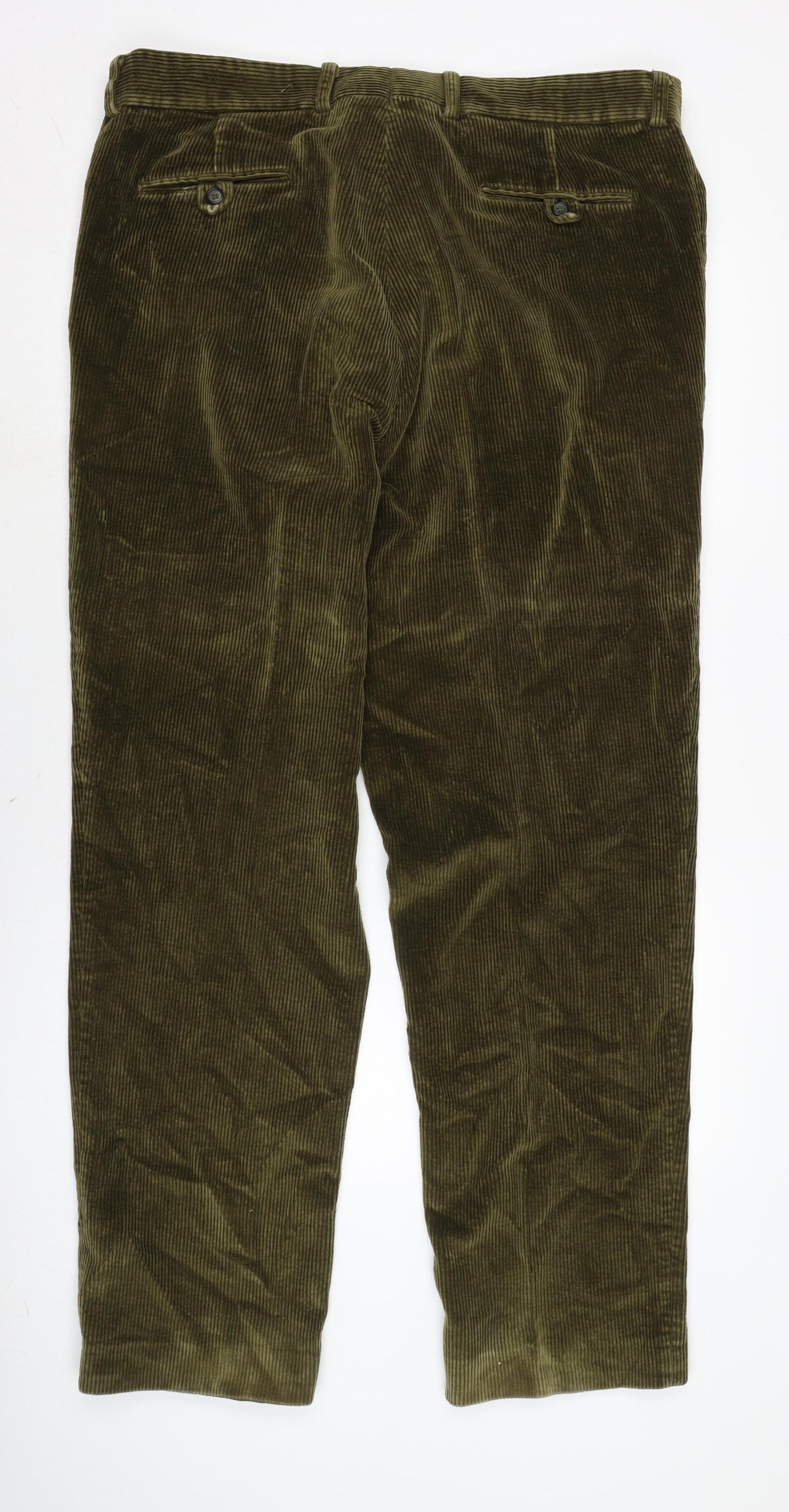 Joseph Turner Mens Green Cotton Trousers Size 42 in L34 in Regular Zip