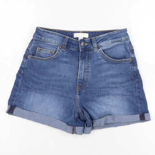 H&M Womens Blue Cotton Boyfriend Shorts Size 10 Regular Zip