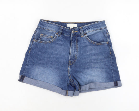 H&M Womens Blue Cotton Boyfriend Shorts Size 10 Regular Zip