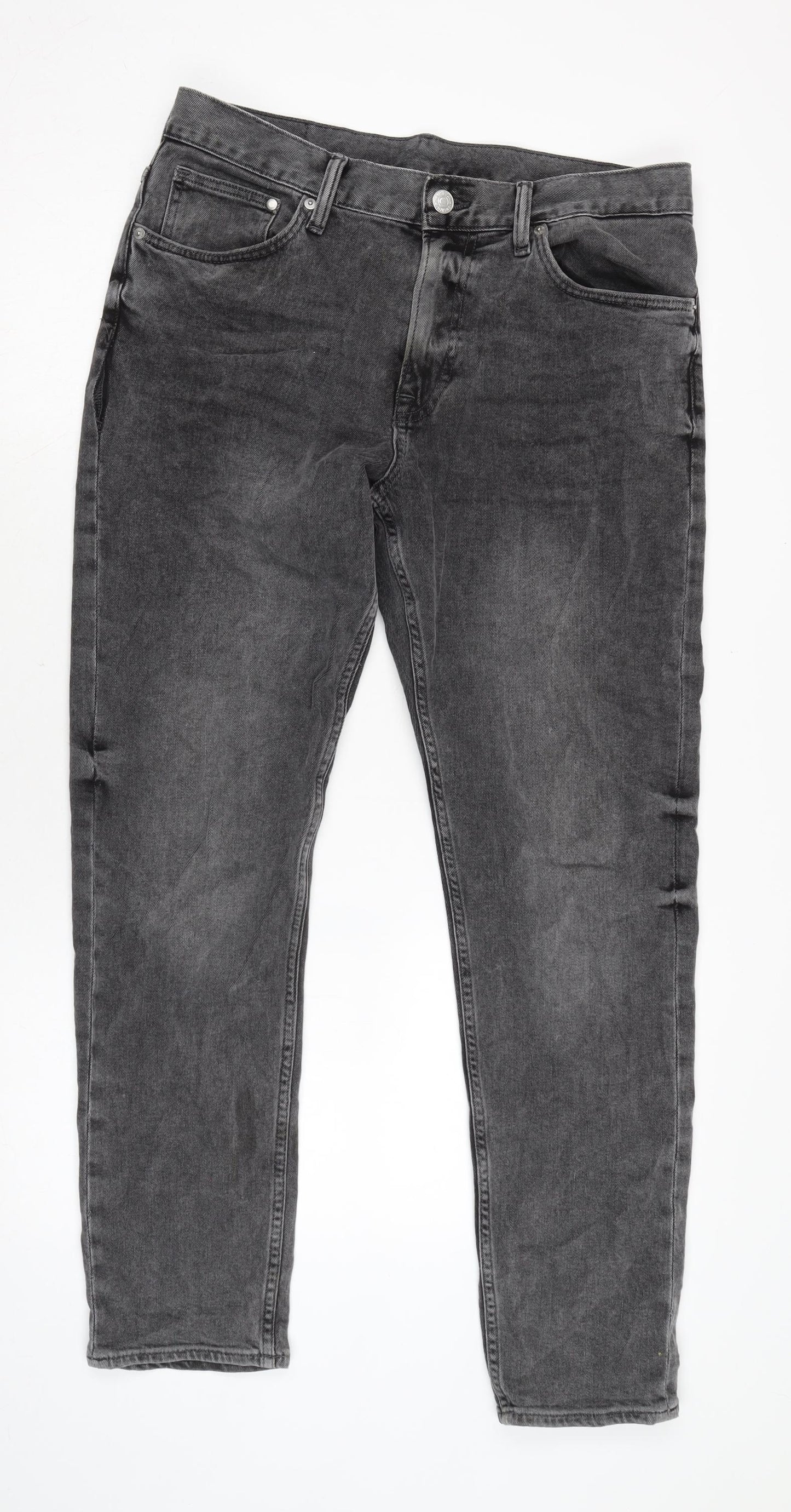 H&M Mens Grey Cotton Blend Straight Jeans Size 34 in L32 in Regular Zip