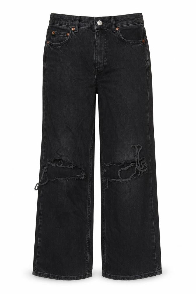 Front view of New Look women’s grey cotton wide-leg jeans, size UK 6, 25.5-inch leg regular zip