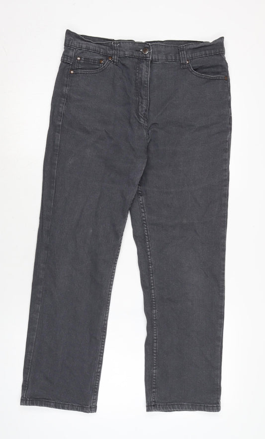 Cotton Traders Womens Grey Cotton Blend Straight Jeans Size 14 L25 in Regular Zip