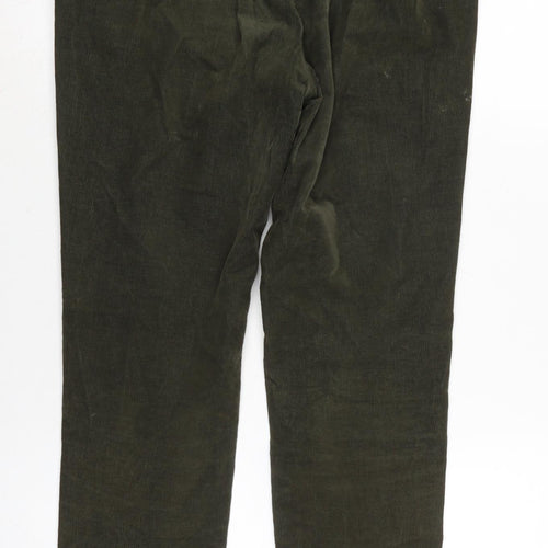 Marks and Spencer Womens Green Cotton Trousers Size 10 L25 in Regular Button