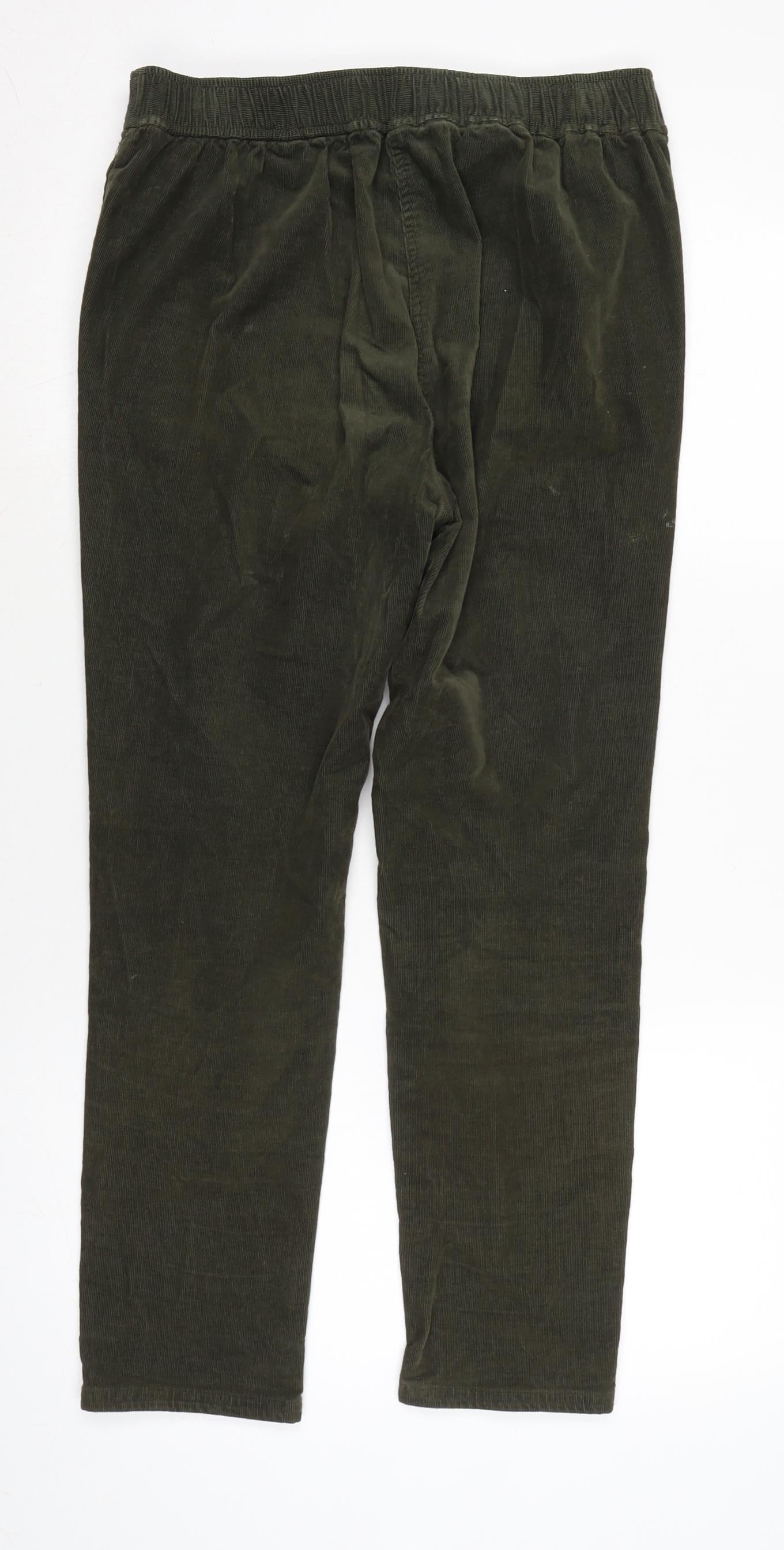 Marks and Spencer Womens Green Cotton Trousers Size 10 L25 in Regular Button