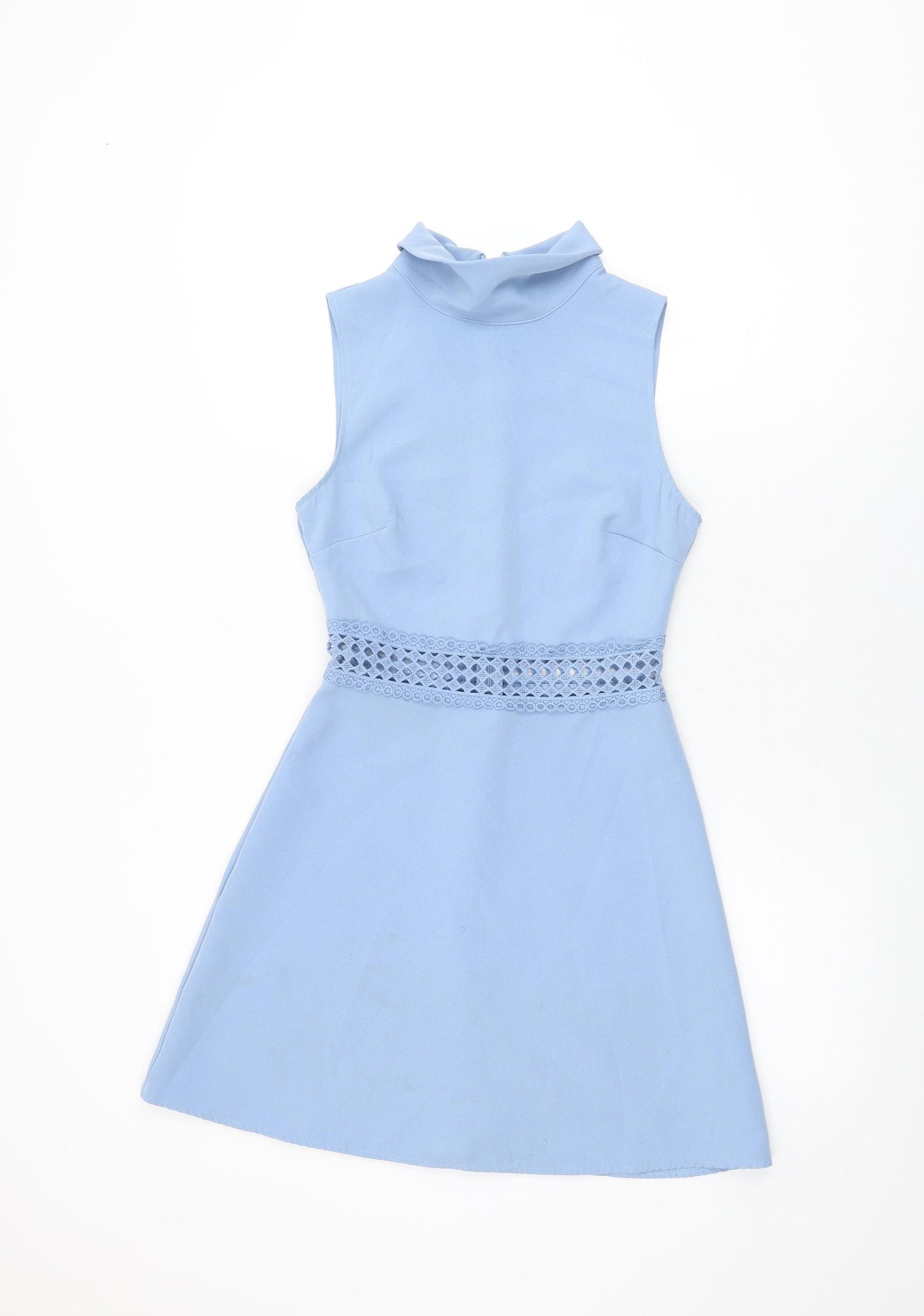 New Look Womens Blue Polyester Skater Dress Size 6 High Neck Pullover