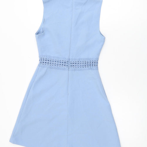 New Look Womens Blue Polyester Skater Dress Size 6 High Neck Pullover