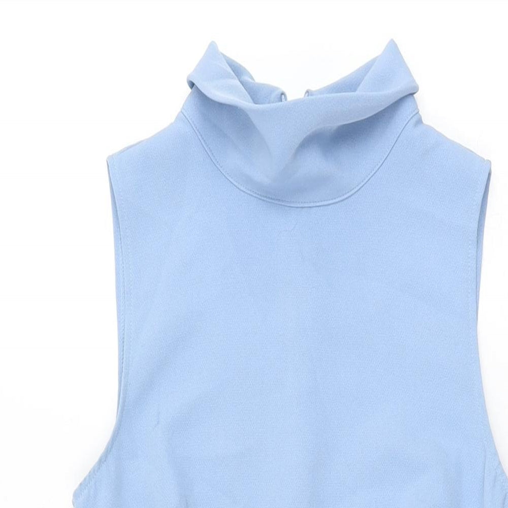New Look Womens Blue Polyester Skater Dress Size 6 High Neck Pullover