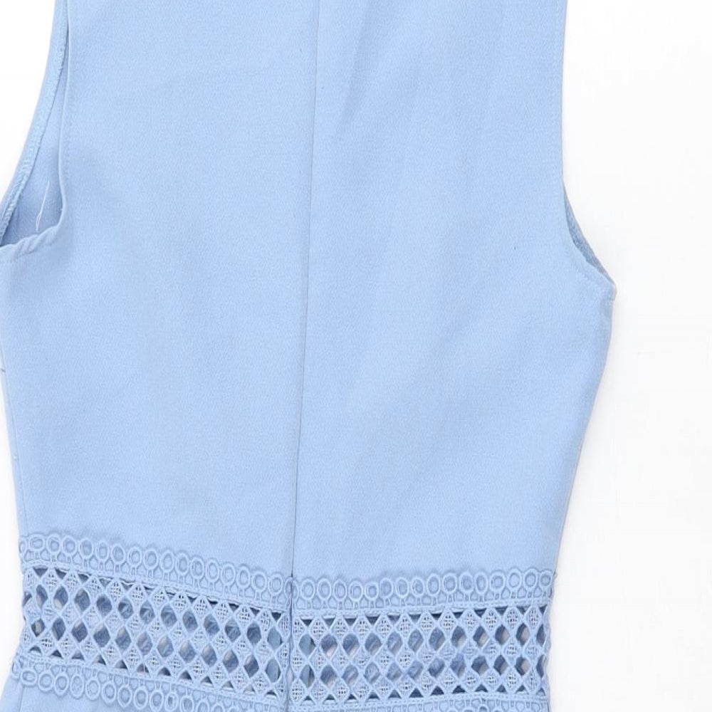 New Look Womens Blue Polyester Skater Dress Size 6 High Neck Pullover