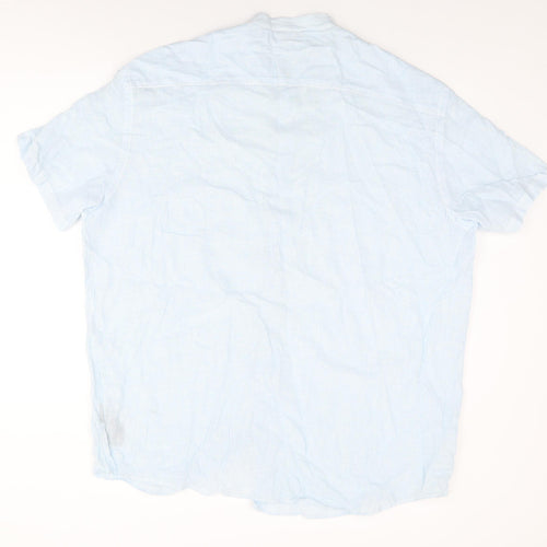 Avenue Mens Blue Striped Linen Button-Up Size 2XL Round Neck Button
