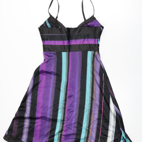 Julien Macdonald Womens Black Striped Polyester A-Line Size 10 V-Neck Zip
