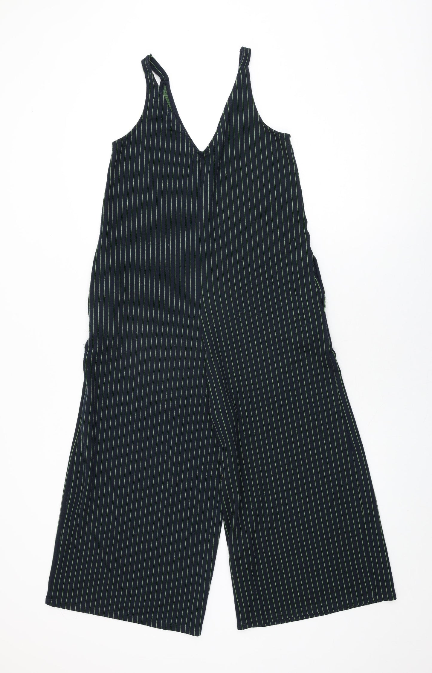 Pull&Bear Womens Black Striped Polyester Jumpsuit One-Piece Size M L20 in Pullover