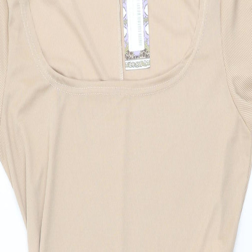 Boohoo Womens Beige Polyester Bodycon Size 14 Square Neck Tie
