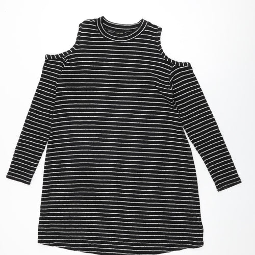 River Island Womens Black Striped Polyester Shift Size 6 Round Neck Pullover