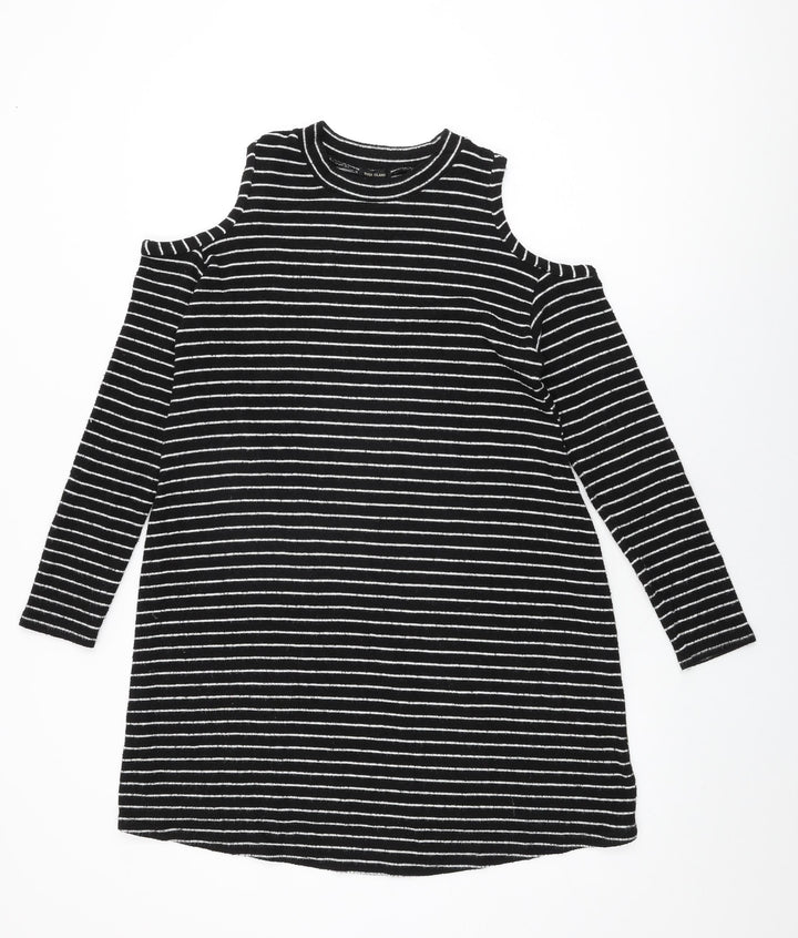 River Island Womens Black Striped Polyester Shift Size 6 Round Neck Pullover