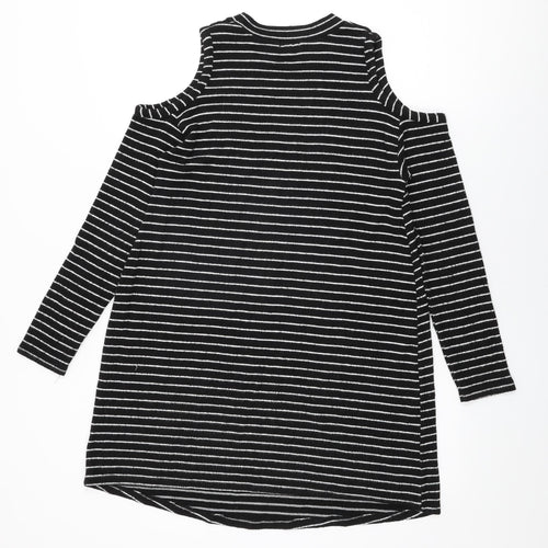 River Island Womens Black Striped Polyester Shift Size 6 Round Neck Pullover