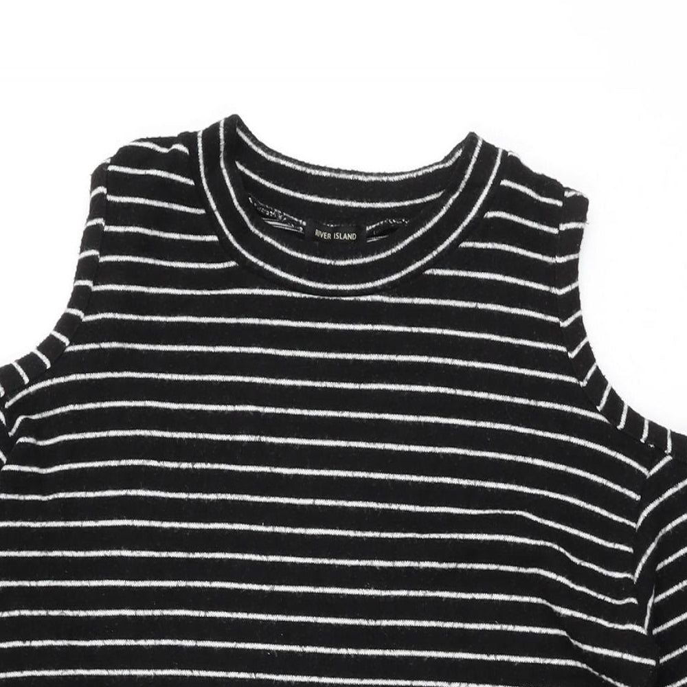 River Island Womens Black Striped Polyester Shift Size 6 Round Neck Pullover