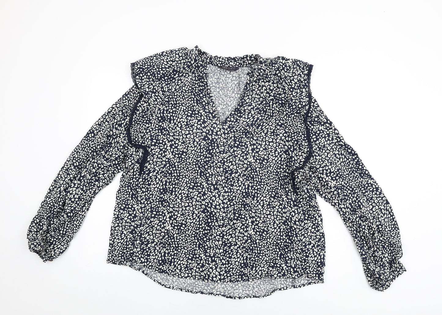 Marks and Spencer Womens Blue Animal Print Viscose Basic T-Shirt Size 16 V-Neck